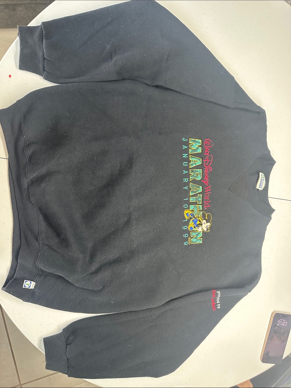 Disney Black Crewneck Sweatshirt with Colorful Marathon Graphic #D18